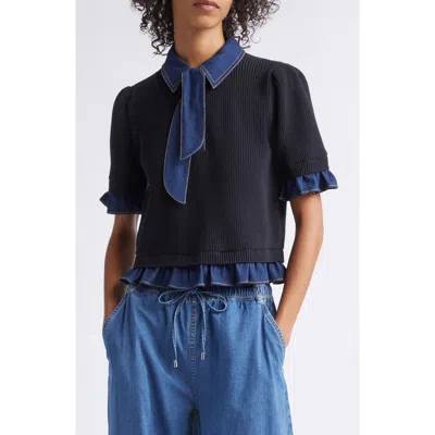 Cinq À Sept Shelly Denim Trim Sweater In Multi
