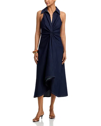 Cinq À Sept Sherri Twist-front Denim Dress In Blue