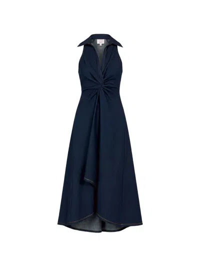 Cinq À Sept Sherri Twist-detail Denim Midi Dress In Blue