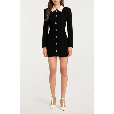 Cinq À Sept Sheryl Crystal Button Long Sleeve Coat Minidress In Black
