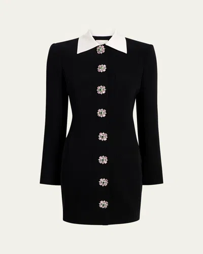 Cinq À Sept Sheryl Tailored Crystal-button Mini Dress In Black/ivory