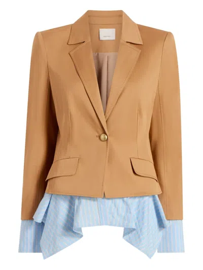 Cinq À Sept Shilo Ruffled-hem Single-breasted Jacket In Brown
