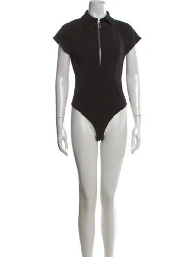 Pre-owned Cinq À Sept Short Sleeve Bodysuit In Black