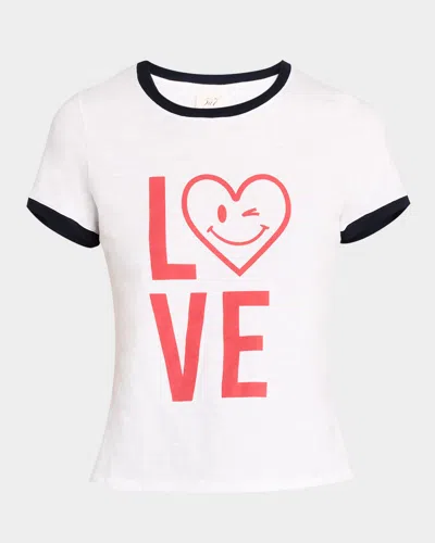 Cinq À Sept Short-sleeve Love Heart Smiley Ringer Tee In White/claret Red/navy
