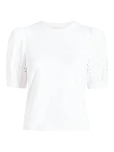 Cinq À Sept Embroidered Eyelet Mixed Media Cotton Top In White