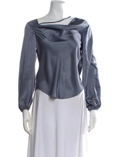 Pre-owned Cinq À Sept Silk Asymmetrical Blouse In Blue