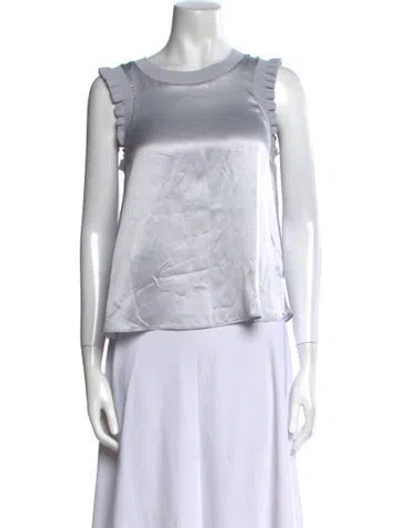 Pre-owned Cinq À Sept Silk Bateau Neckline Crop Top In Blue