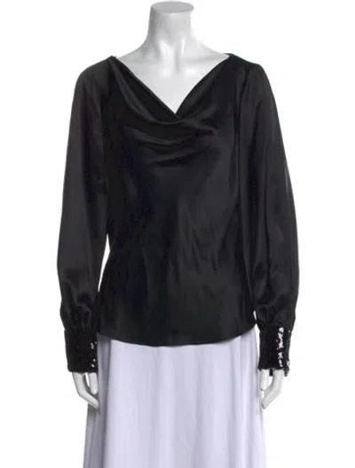 Pre-owned Cinq À Sept Silk Cowl Neck Blouse In Black