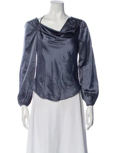 Pre-owned Cinq À Sept Silk Cowl Neck Blouse In Blue