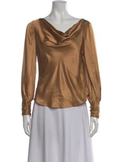 Pre-owned Cinq À Sept Silk Cowl Neck Blouse In Brown