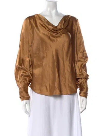 Pre-owned Cinq À Sept Silk Cowl Neck Blouse In Brown