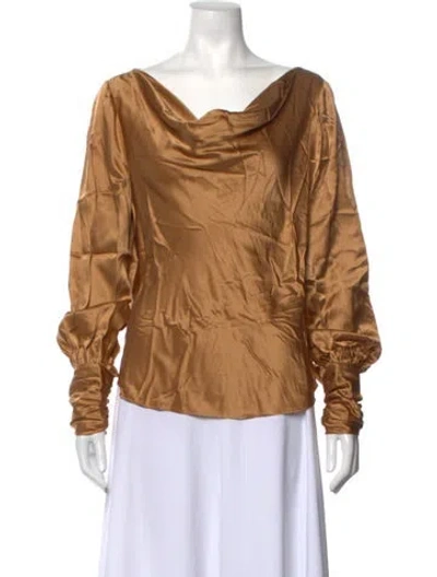 Pre-owned Cinq À Sept Silk Cowl Neck Blouse In Brown