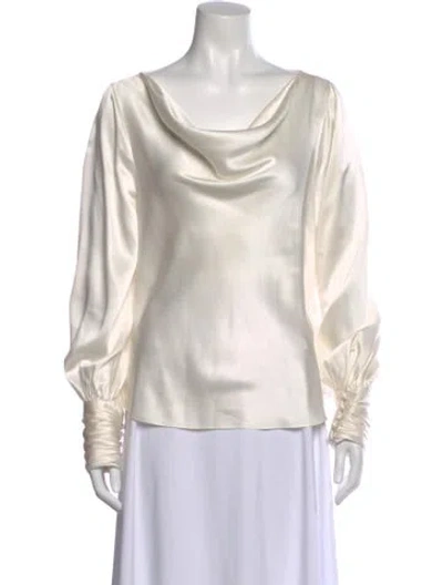 Pre-owned Cinq À Sept Silk Cowl Neck Blouse In Neutral