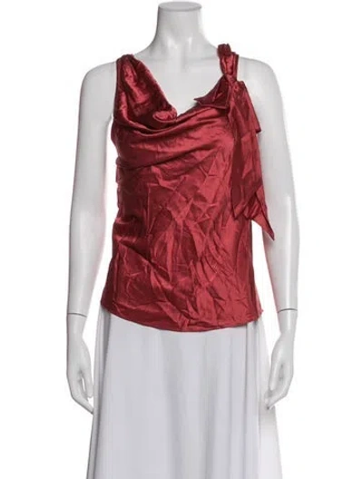 Pre-owned Cinq À Sept Silk Cowl Neck Blouse In Red