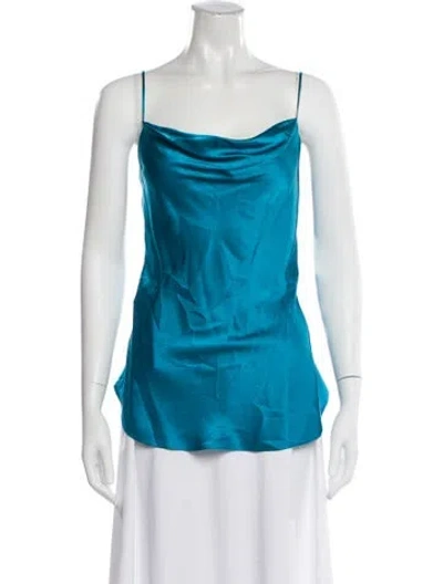Pre-owned Cinq À Sept Silk Cowl Neck Top In Blue