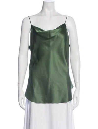Pre-owned Cinq À Sept Silk Cowl Neck Top In Green