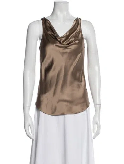 Pre-owned Cinq À Sept Silk Cowl Neck Top In Neutrals