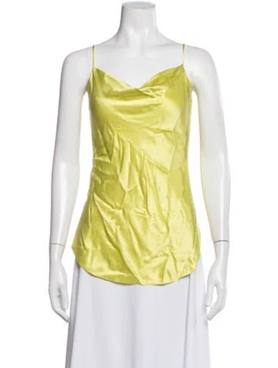Pre-owned Cinq À Sept Silk Cowl Neck Top In Yellow