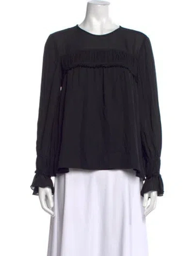 Pre-owned Cinq À Sept Silk Crew Neck Blouse In Black