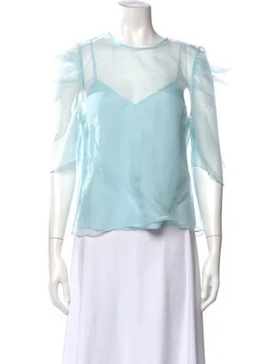 Pre-owned Cinq À Sept Silk Crew Neck Blouse In Blue