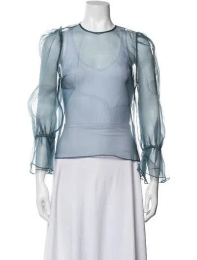 Pre-owned Cinq À Sept Silk Crew Neck Blouse In Blue