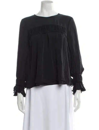 Pre-owned Cinq À Sept Silk Crew Neck Blouse In Gray