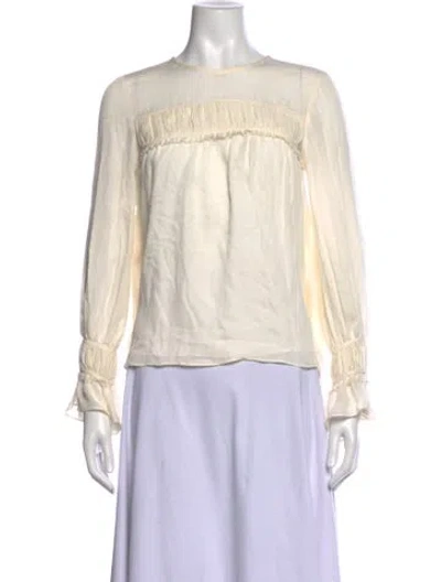 Pre-owned Cinq À Sept Silk Crew Neck Blouse In Neutrals