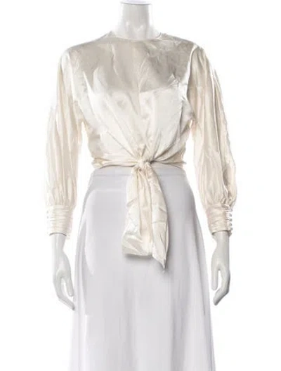 Pre-owned Cinq À Sept Silk Crew Neck Blouse In Neutrals