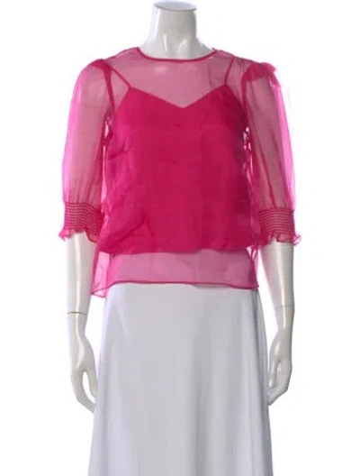 Pre-owned Cinq À Sept Silk Crew Neck Blouse In Pink