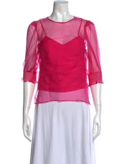 Pre-owned Cinq À Sept Silk Crew Neck Blouse In Pink