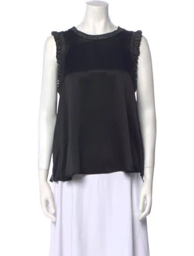 Pre-owned Cinq À Sept Silk Crew Neck Blouse W/ Tags In Black