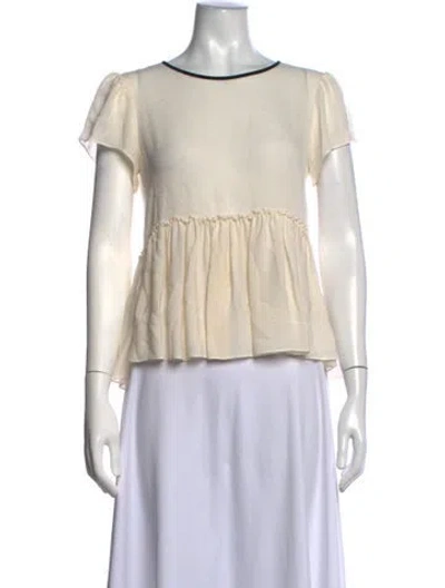 Pre-owned Cinq À Sept Silk Crew Neck Blouse In White