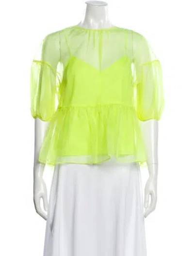 Pre-owned Cinq À Sept Silk Crew Neck Blouse In Yellow