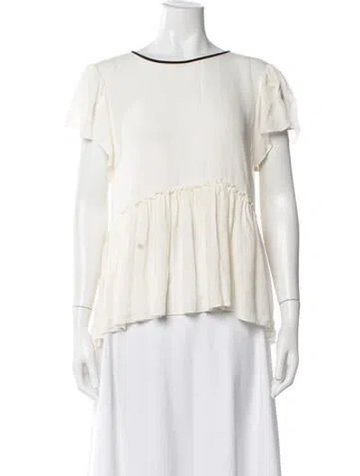 Pre-owned Cinq À Sept Silk Crew Neck Top In Neutral