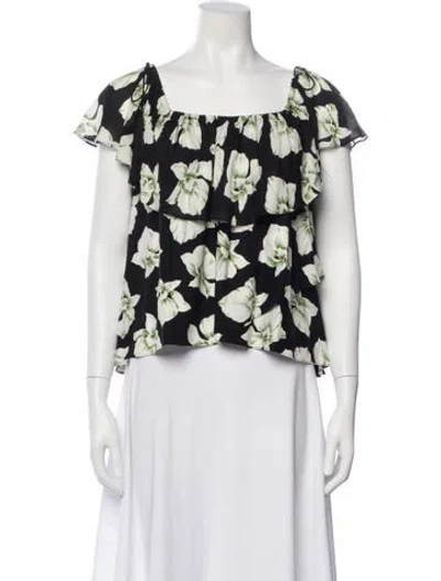 Pre-owned Cinq À Sept Silk Floral Print Blouse In Black