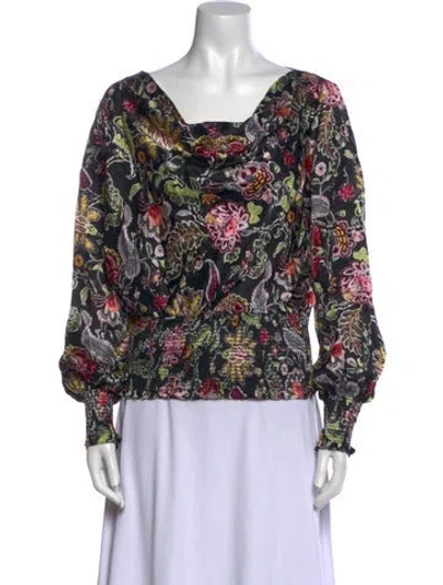Pre-owned Cinq À Sept Silk Floral Print Blouse In Black