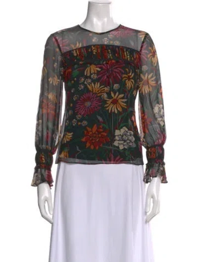 Pre-owned Cinq À Sept Silk Floral Print Blouse In Black