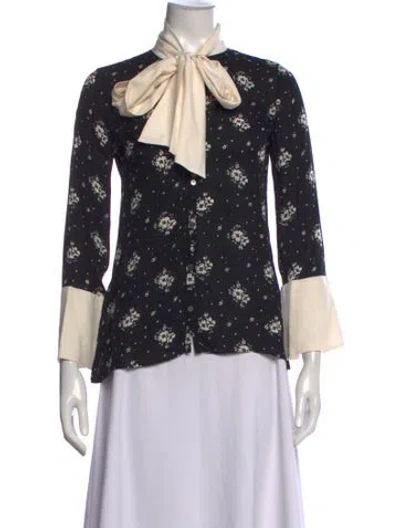 Pre-owned Cinq À Sept Silk Floral Print Blouse In Black
