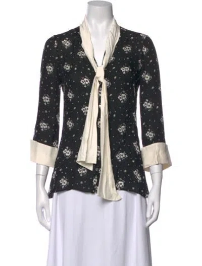 Pre-owned Cinq À Sept Silk Floral Print Blouse In Black