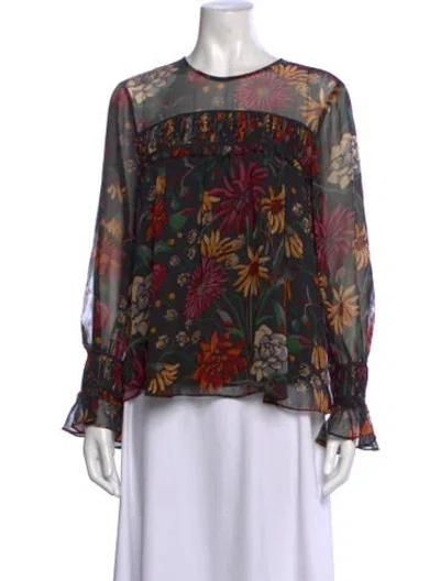 Pre-owned Cinq À Sept Silk Floral Print Blouse In Black