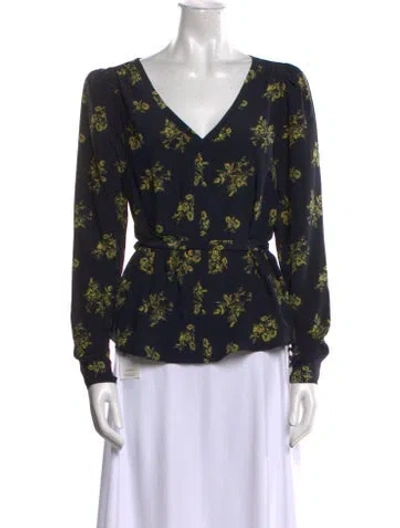 Pre-owned Cinq À Sept Silk Floral Print Blouse In Blue