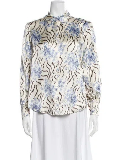 Pre-owned Cinq À Sept Silk Floral Print Blouse In Blue