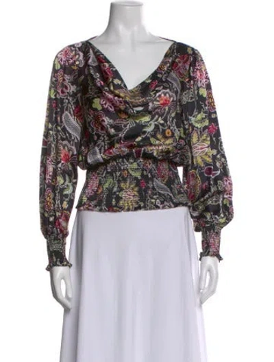 Pre-owned Cinq À Sept Silk Floral Print Blouse In Blue
