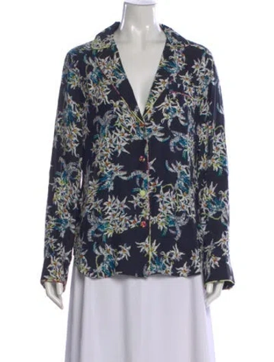 Pre-owned Cinq À Sept Silk Floral Print Blouse In Blue