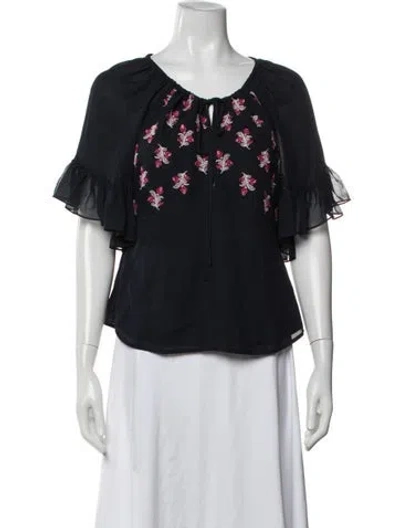 Pre-owned Cinq À Sept Silk Floral Print Blouse In Blue
