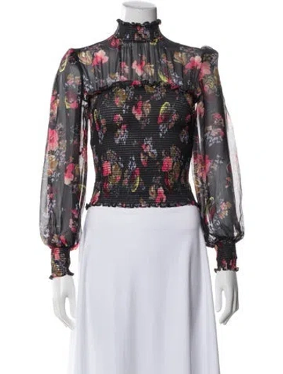 Pre-owned Cinq À Sept Silk Floral Print Blouse In Gray