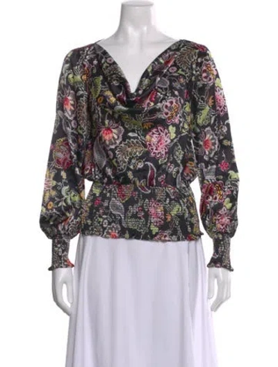 Pre-owned Cinq À Sept Silk Floral Print Blouse In Multi