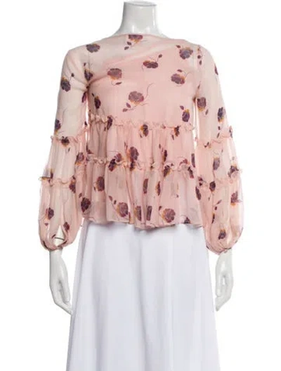 Pre-owned Cinq À Sept Silk Floral Print Blouse In Pink