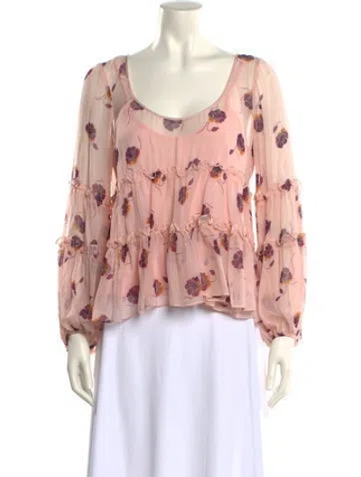 Pre-owned Cinq À Sept Silk Floral Print Blouse In Pink