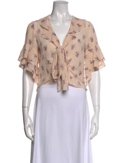 Pre-owned Cinq À Sept Silk Floral Print Blouse In Pink